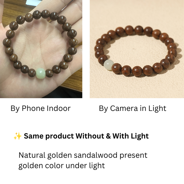 Natural Wooden Bead Bracelet with Genuine Hetian Jade Bead with and without light color present