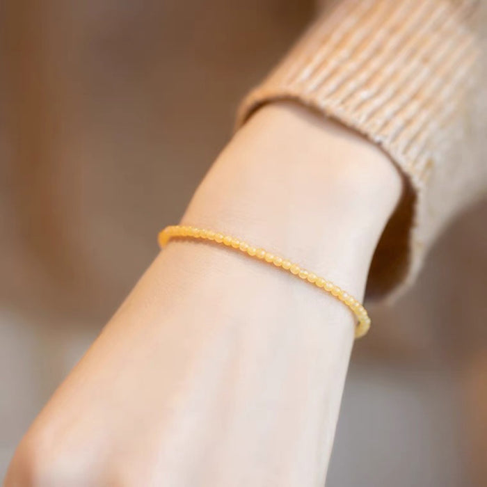Yellow Chalcedony Bead Bracelet with Adjustable Chain