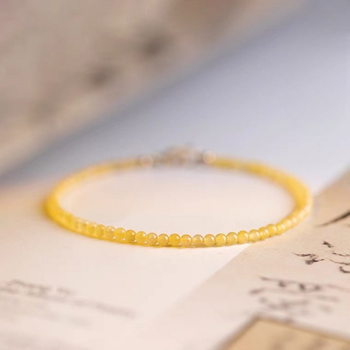 Natural Yellow Chalcedony Bracelet – 3mm Gemstone Jewelry