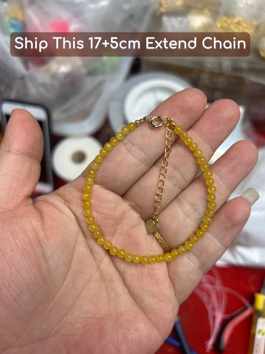 Yellow Chalcedony Bead Bracelet with Adjustable Chain