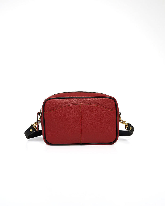 Paola — Leather Crossbody Camera Bag red with black