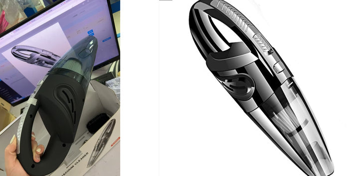 Black and silver handheld vacuum cleaner on a white background