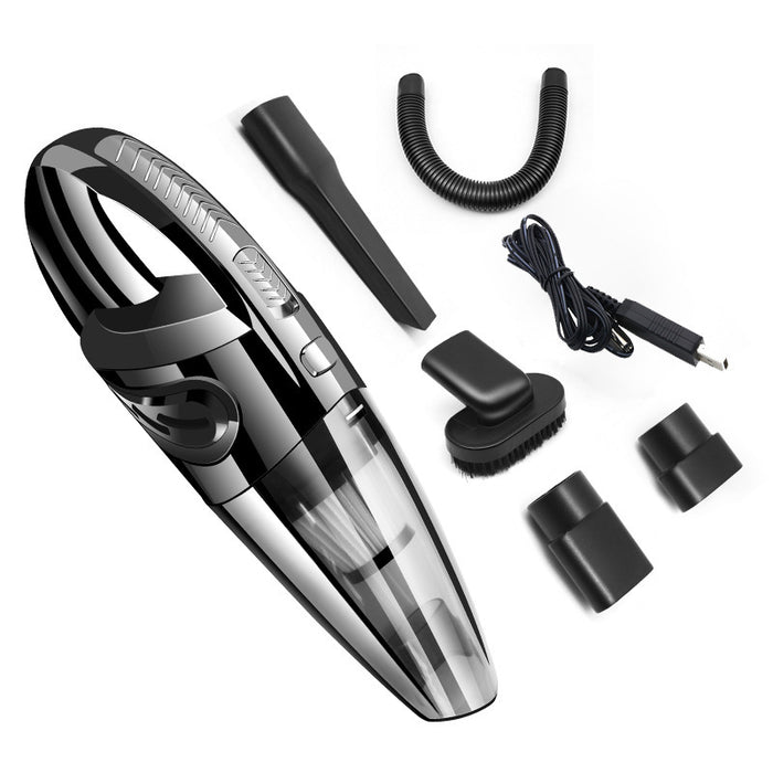 Handheld vacuum cleaner with attachments on a white background