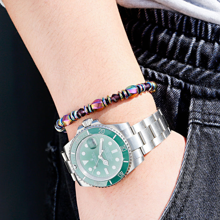 magnetic hematite stretch bracelet rainbow shimmer energy balance