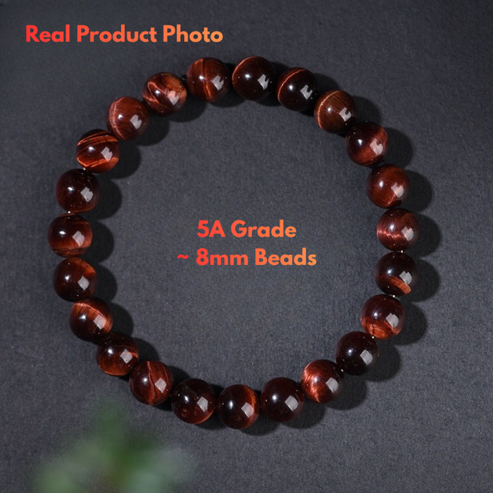 Red Tiger Eye Bracelet with Natural Chatoyancy Close Up 8mm beads