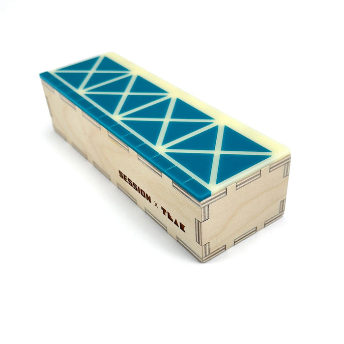 Session x Teak Shred Ledge - 9" Wooden Fingerboard Grind Box, Acrylic Mosaic