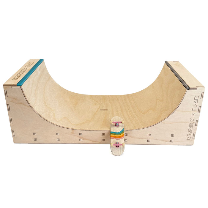 Session Fingerboards The Two-Face Halfpipe - Wooden Fingerboard Obstacle with Acrylic + Stainless Steel Coping