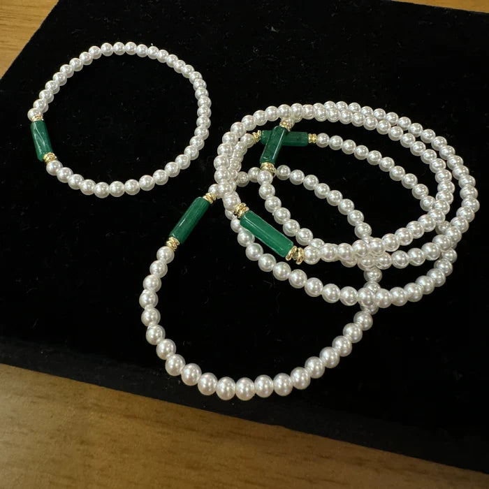 Minimalist pearl bracelet everyday wear jade accent