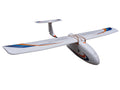 White fixed-wing drone with blue and orange accents for aerial mapping and surveying