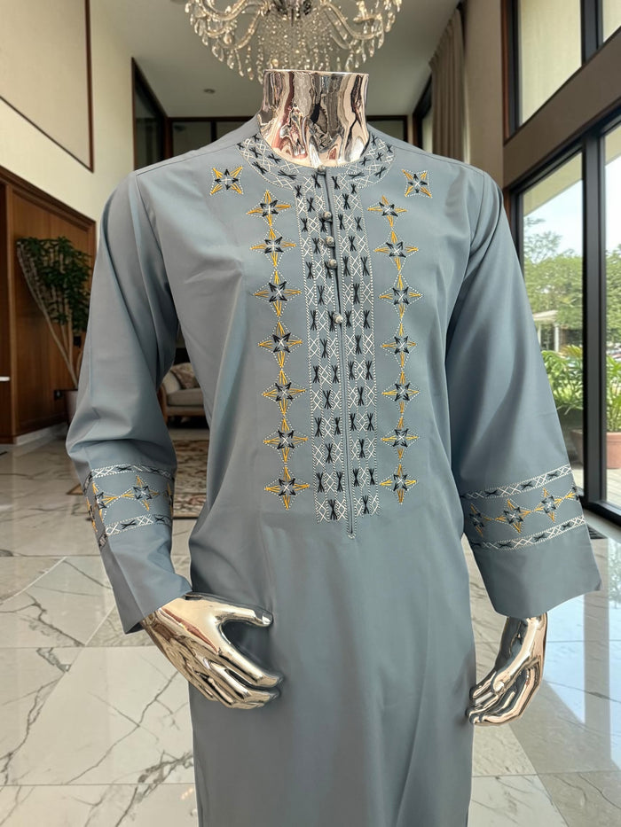 Small Grayish Blue Afghan Men’s Parahan Tunban Set – Premium Embroidered Traditional Outfit with chadder/patto