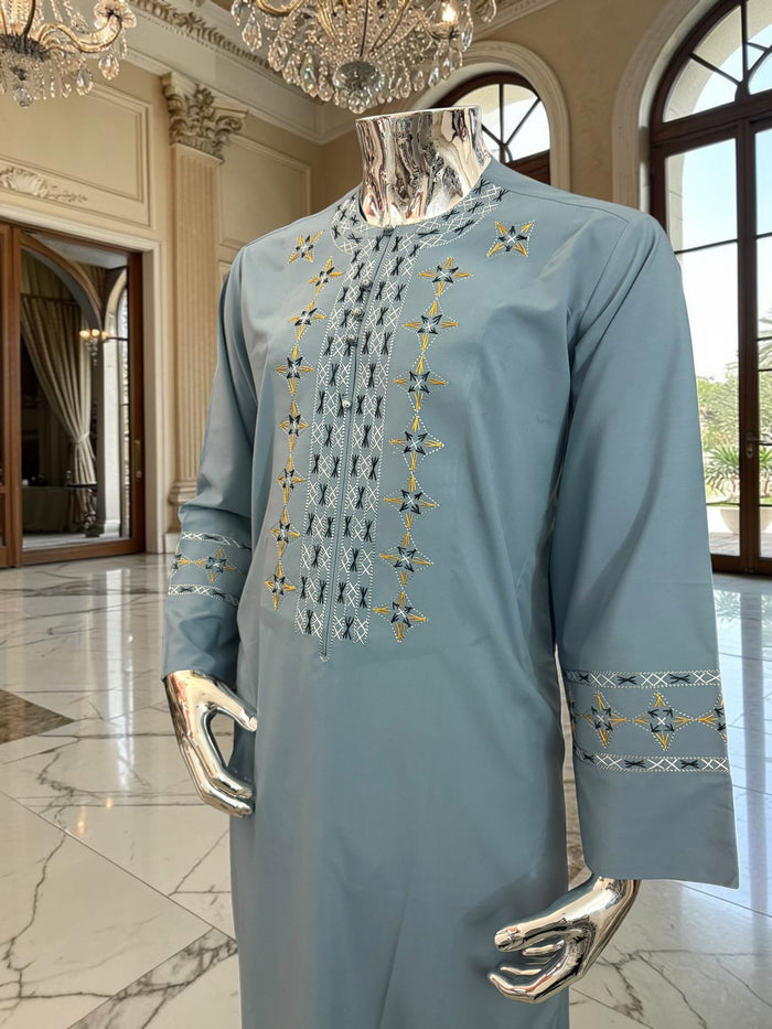 Small Grayish Blue Afghan Men’s Parahan Tunban Set – Premium Embroidered Traditional Outfit with chadder/patto