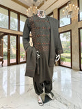 Small Hand Embroidered Dark Green Afghan Parahan Tunban Set with Matching Chadder