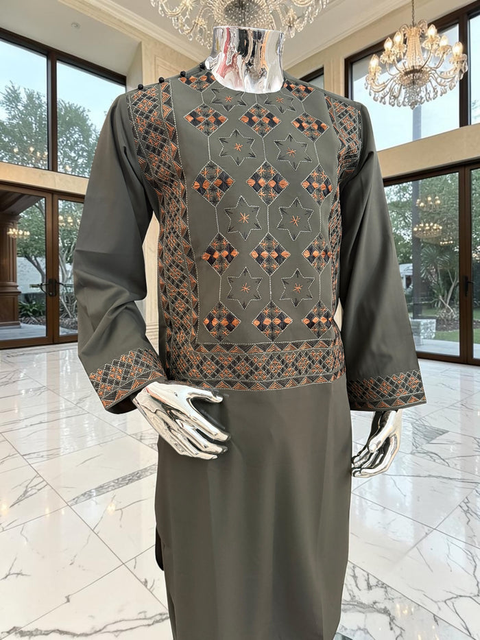 Small Hand Embroidered Dark Green Afghan Parahan Tunban Set with Matching Chadder