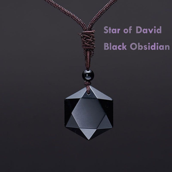 Star of David Black Obsidian Necklace Six-Pointed Protection Pendant