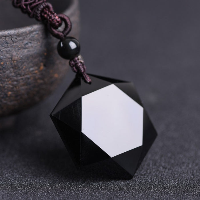 Feng Shui Protection Necklace Natural Black Obsidian Hexagram