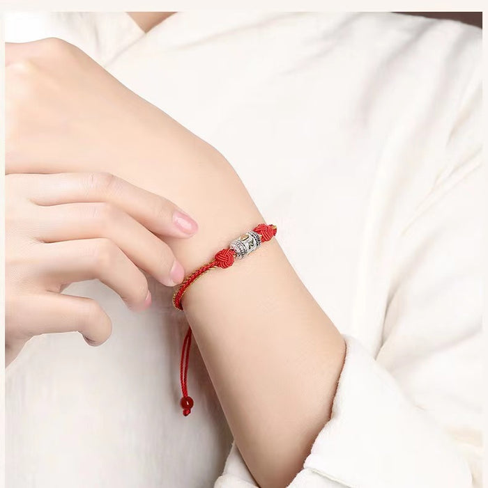 Sterling silver Buddhist mantra bracelet for men and women