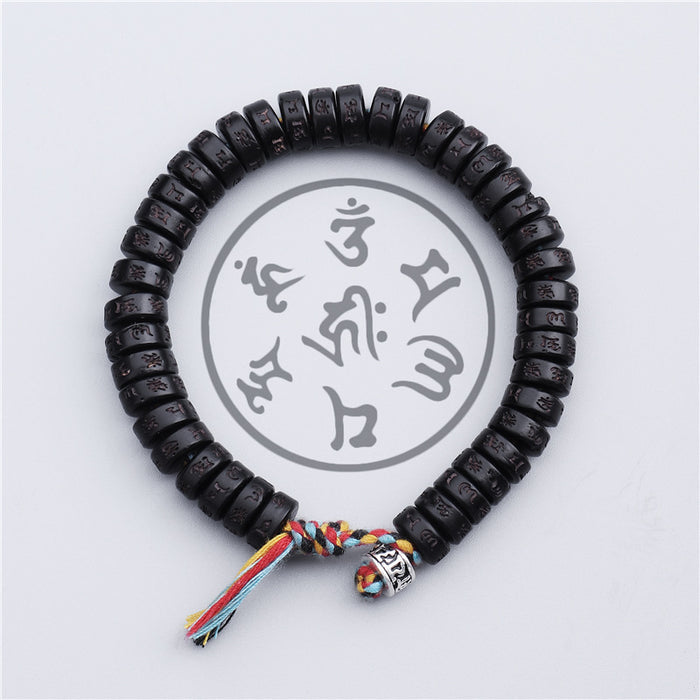 natural coconut shell bracelet engraved tibetan mantra unisex spiritual jewelry