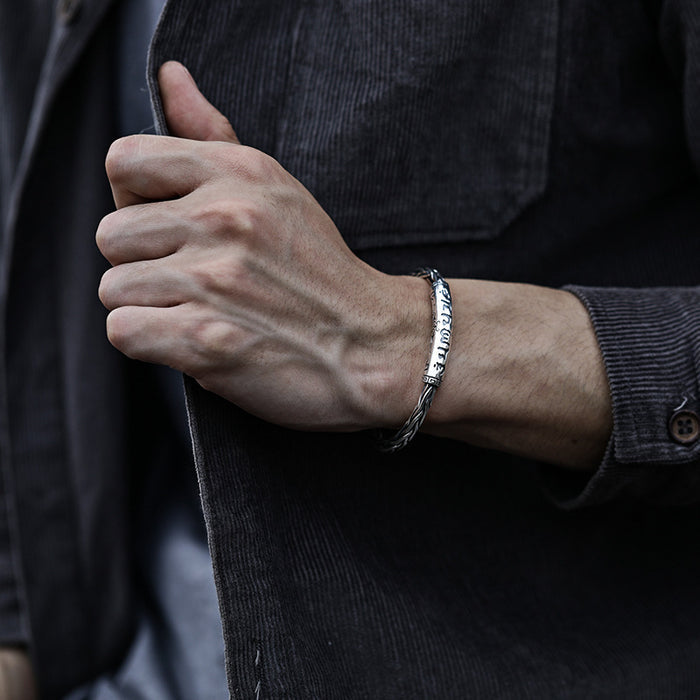 Tibetan Mani Mantra Open Bangle for Men – Buddhist Protection Bracelet