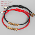 Tibetan red string bracelet with copper beads – handmade good luck jewelry