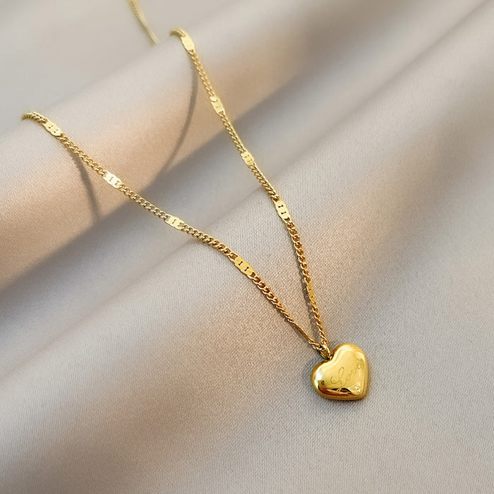 gold color titanium heart pendant necklace dainty everyday jewelry