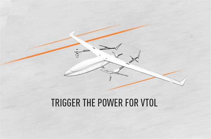 VTOL drone in flight with motion lines, designed for mapping and industrial use