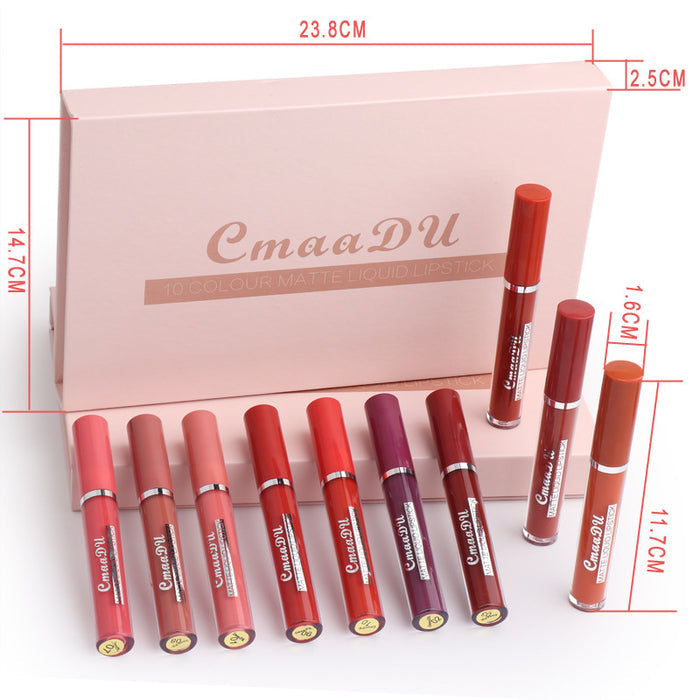 Waterproof Matte Lipstick Set — 10 Pieces, Non-Transfer