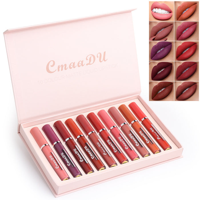 Waterproof Matte Lipstick Set — 10 Pieces, Non-Transfer